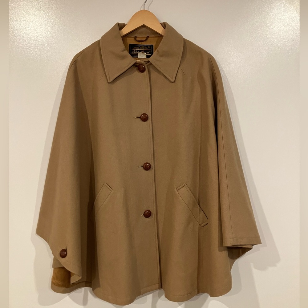 Vintage Eddie Bauer Wool Cape – Camel Tan – Medium – Made in USA